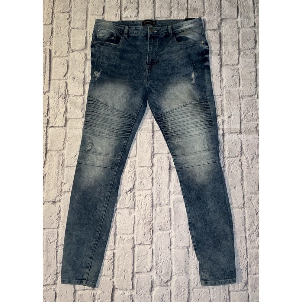 Southpole Skinny Stacked Men's Medium Wash Blue Jeans, Distressed Size 38x32‎
